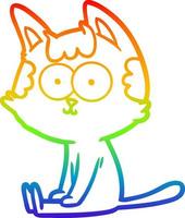 rainbow gradient line drawing happy cartoon cat vector