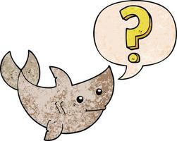 cartoon shark asking question and speech bubble in retro texture style vector