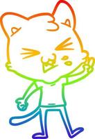 rainbow gradient line drawing cartoon cat hissing vector