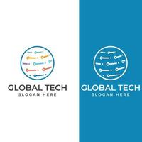 Modern digital tech world logo, global or tech planet, and digital tech protection. Logo with concept vector illustration template.