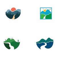 logotipos de ríos, arroyos, riberas y arroyos. logotipo del río con combinación de montañas y tierras de cultivo con plantilla de ilustración vectorial de diseño conceptual. vector