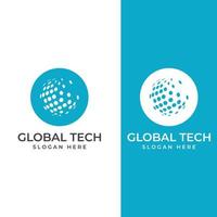 logotipo mundial de tecnología digital moderna, planeta global o tecnológico y protección de tecnología digital. logotipo con plantilla de ilustración de vector de concepto.