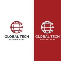 Modern digital tech world logo, global or tech planet, and digital tech protection. Logo with concept vector illustration template.