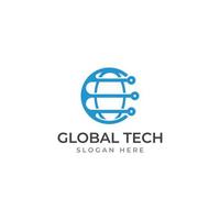 logotipo mundial de tecnología digital moderna, planeta global o tecnológico y protección de tecnología digital. logotipo con plantilla de ilustración de vector de concepto.