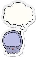 cartoon jellyfish and thought bubble as a printed sticker vector