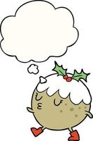 cartoon chrstmas pudding walking and thought bubble vector