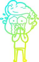 cold gradient line drawing concerned crying man vector