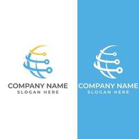 Modern digital tech world logo, global or tech planet, and digital tech protection. Logo with concept vector illustration template.