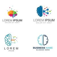 logotipo del cerebro. logotipo del cerebro con combinación de tecnología y células nerviosas de la parte del cerebro, con plantilla de ilustración vectorial de concepto de diseño. vector