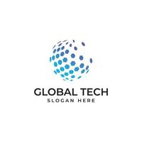 Modern digital tech world logo, global or tech planet, and digital tech protection. Logo with concept vector illustration template.