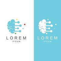 logotipo del cerebro. logotipo del cerebro con combinación de tecnología y células nerviosas de la parte del cerebro, con plantilla de ilustración vectorial de concepto de diseño. vector