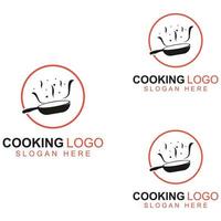 logotipos para utensilios de cocina, ollas, espátulas y cucharas de cocina. utilizando un concepto de diseño de plantilla de ilustración vectorial. vector