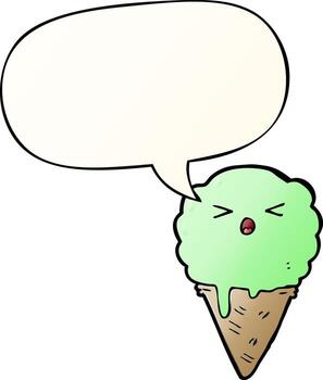 cartoon ice cream and speech bubble in smooth gradient style vector