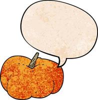 cartoon pumpkin squash and speech bubble in retro texture style vector