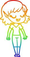 arco iris gradiente línea dibujo feliz dibujos animados elfo niña vector
