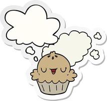 cute cartoon pie and thought bubble as a printed sticker vector