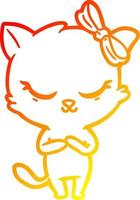 warm gradient line drawing cute cartoon cat with bow vector