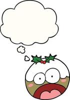 cartoon shocked chrstmas pudding and thought bubble vector