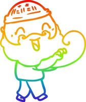 dibujo de línea de gradiente de arco iris hombre barbudo feliz agarrando vector