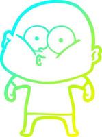 cold gradient line drawing cartoon bald man staring vector