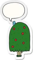 cartoon tall tree and speech bubble sticker vector