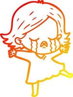 warm gradient line drawing cartoon girl crying vector