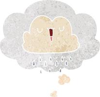 nube de tormenta de dibujos animados y burbuja de pensamiento en estilo retro texturizado vector