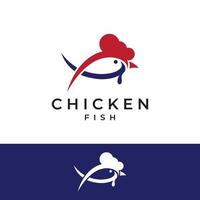 Chicken logo, rooster head logo with fish combination. Logo for company business, restaurant or restaurant or food stall. Using penditan simple vector illustration.