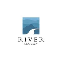 Logos of rivers, creeks, riverbanks and streams. River logo with combination of mountains and farmland with concept design vector illustration template.