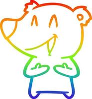 dibujo de línea de gradiente de arco iris dibujos animados de oso riendo vector