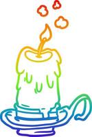 rainbow gradient line drawing old spooky candle in candleholder vector