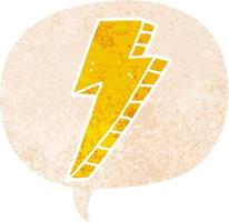 cartoon lightning bolt and speech bubble in retro textured style vector