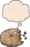 cartoon cookie and thought bubble in grunge texture pattern style vector