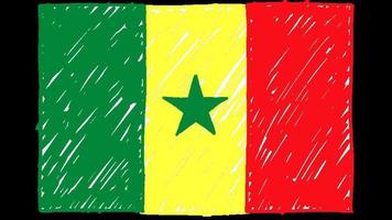 marcador de la bandera nacional del país de senegal o video de animación en bucle de dibujo a lápiz