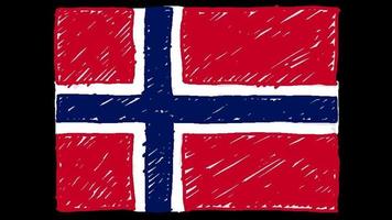 drapeau national de la norvège marqueur ou croquis au crayon vidéo d'animation en boucle video