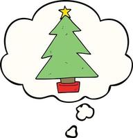 cartoon christmas tree and thought bubble vector