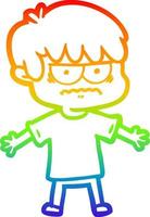 rainbow gradient line drawing annoyed cartoon boy vector