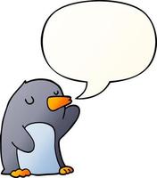 pingüino de dibujos animados y burbuja de habla en estilo degradado suave vector