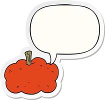 cartoon pumpkin and speech bubble sticker vector