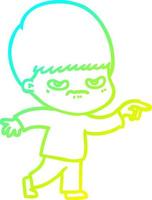 cold gradient line drawing angry cartoon boy vector