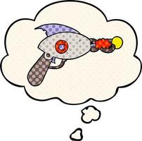 pistola de rayos de dibujos animados y burbuja de pensamiento al estilo de un libro de historietas vector