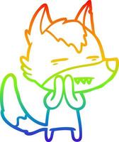 rainbow gradient line drawing cartoon wolf showing teeth vector