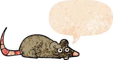 cartoon mouse and speech bubble in retro textured style vector