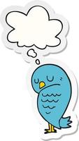 cartoon bird and thought bubble as a printed sticker vector