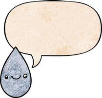 cartoon cute raindrop and speech bubble in retro texture style vector