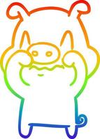rainbow gradient line drawing nervous cartoon pig vector