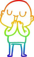 rainbow gradient line drawing happy cartoon bald man vector