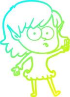 cold gradient line drawing cartoon shocked elf girl vector