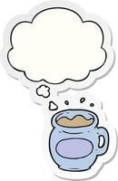 cartoon coffee cup and thought bubble as a printed sticker vector