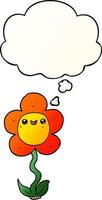 cartoon flower and thought bubble in smooth gradient style vector